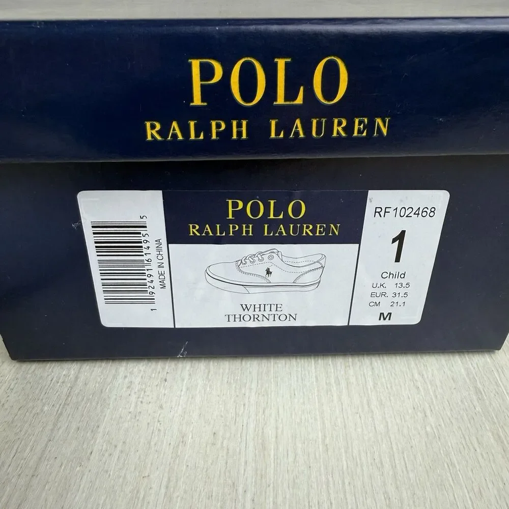 Polo Ralph Lauren White Thornton Shoes Children Girls Size 1 Lace Sneakers - Picture 7 of 9